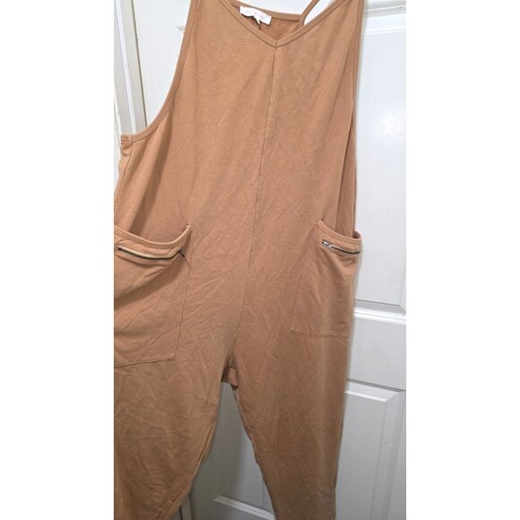 Ces Femme Women's Tan Sleeveless V Neck Wide Leg Jumpsuit Size L - Picture 3 of 8